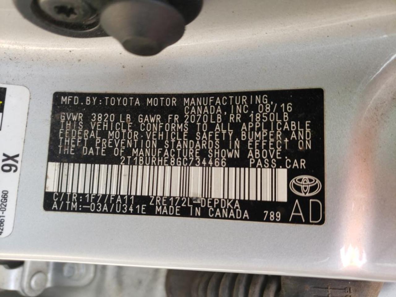 Photo 10 from auction – 2016 TOYOTA COROLLA L with VIN 2T1BURHE8GC734466