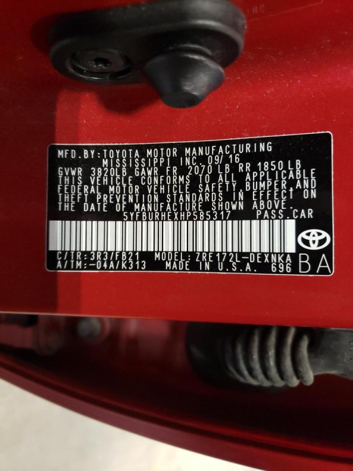 Photo 10 from auction – 2017 TOYOTA COROLLA L with VIN 5YFBURHEXHP585317