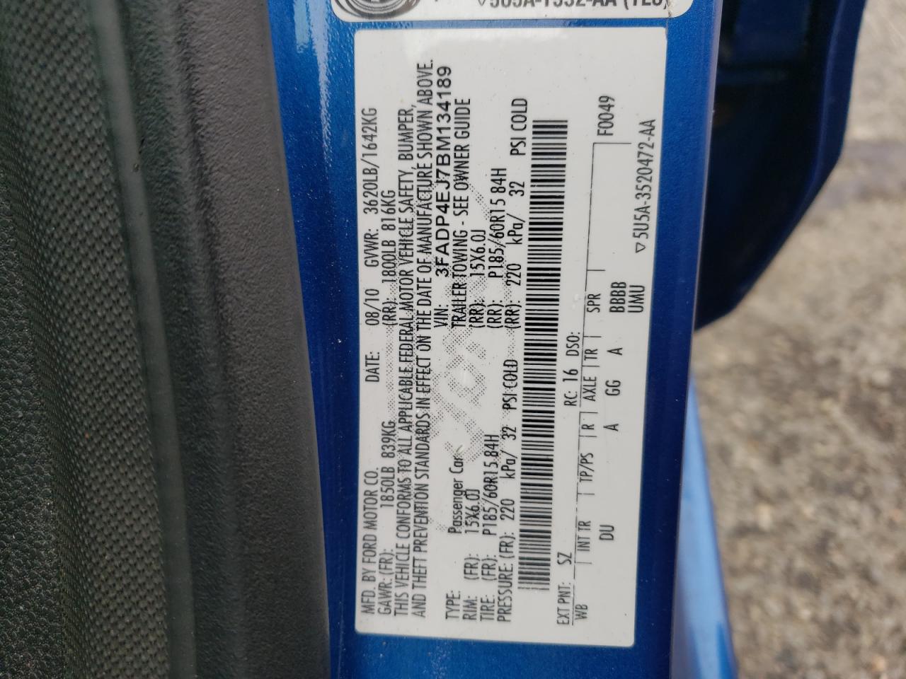 Photo 10 from auction – 2011 FORD FIESTA SE with VIN 3FADP4EJ7BM134189