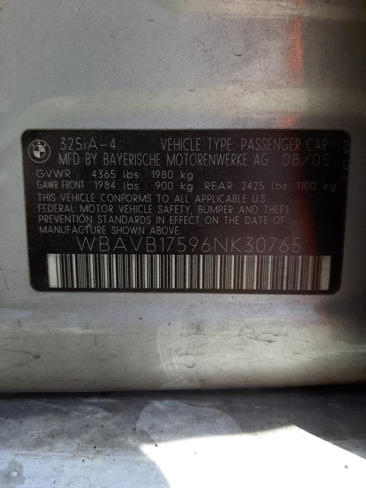 Photo 10 from auction – 2006 BMW 325 I AUTO with VIN WBAVB17596NK30765