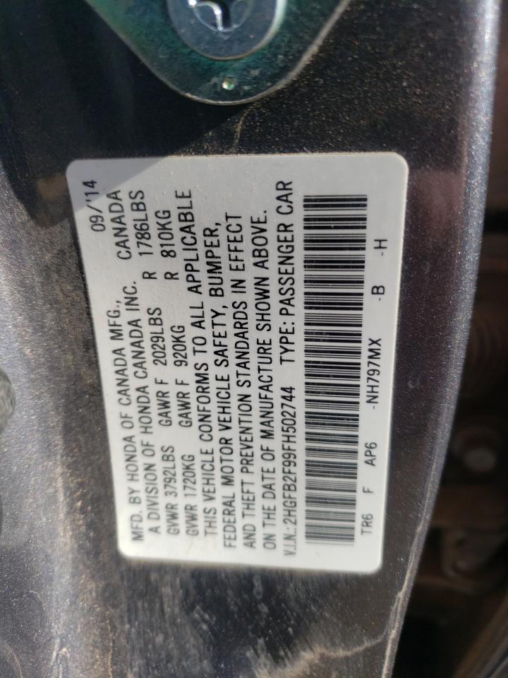 Photo 10 from auction – 2015 HONDA CIVIC EXL with VIN 2HGFB2F99FH502744