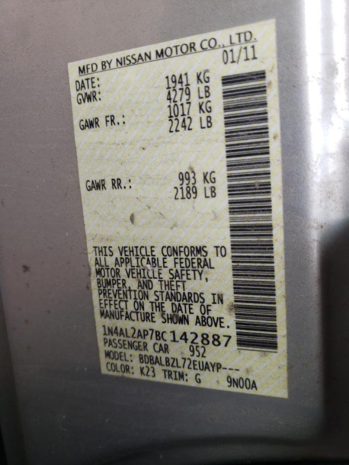 Photo 10 from auction – 2011 NISSAN ALTIMA BAS with VIN 1N4AL2AP7BC142887
