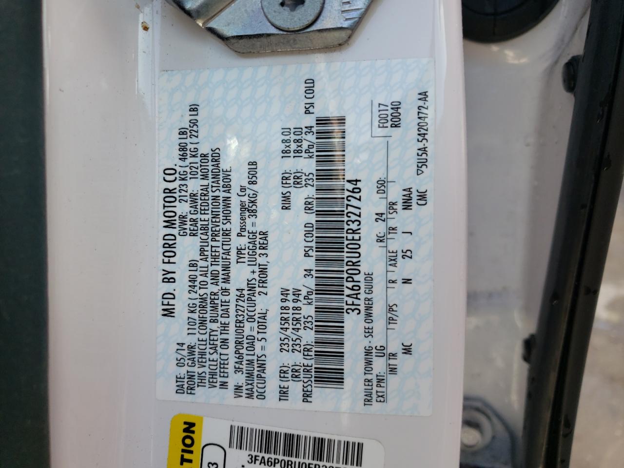 Photo 10 from auction – 2014 FORD FUSION TIT with VIN 3FA6P0RU0ER327264