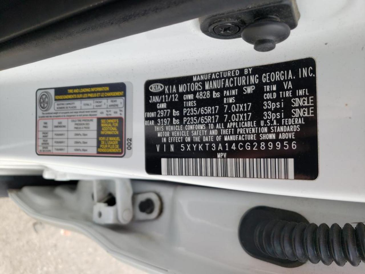 Photo 10 from auction – 2012 KIA SORENTO BA with VIN 5XYKT3A14CG289956