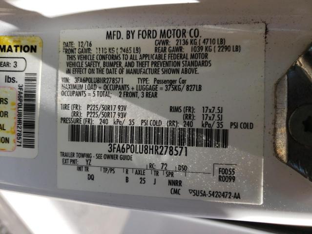 Photo 10 from auction – 2017 FORD FUSION SE with VIN 3FA6P0LU8HR278571