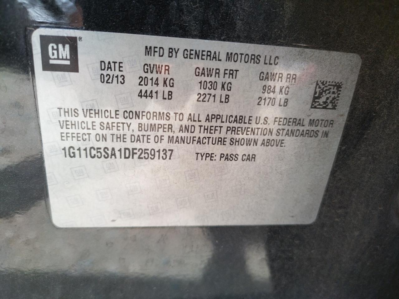 Photo 10 from auction – 2013 CHEVROLET MALIBU 1LT with VIN 1G11C5SA1DF259137