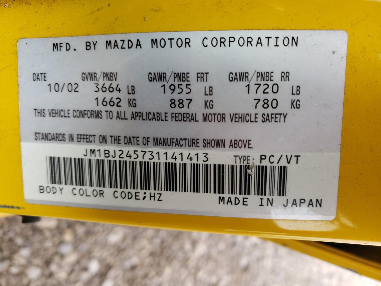 Photo 10 from auction – 2003 MAZDA PROTEGE PR with VIN JM1BJ245731141413