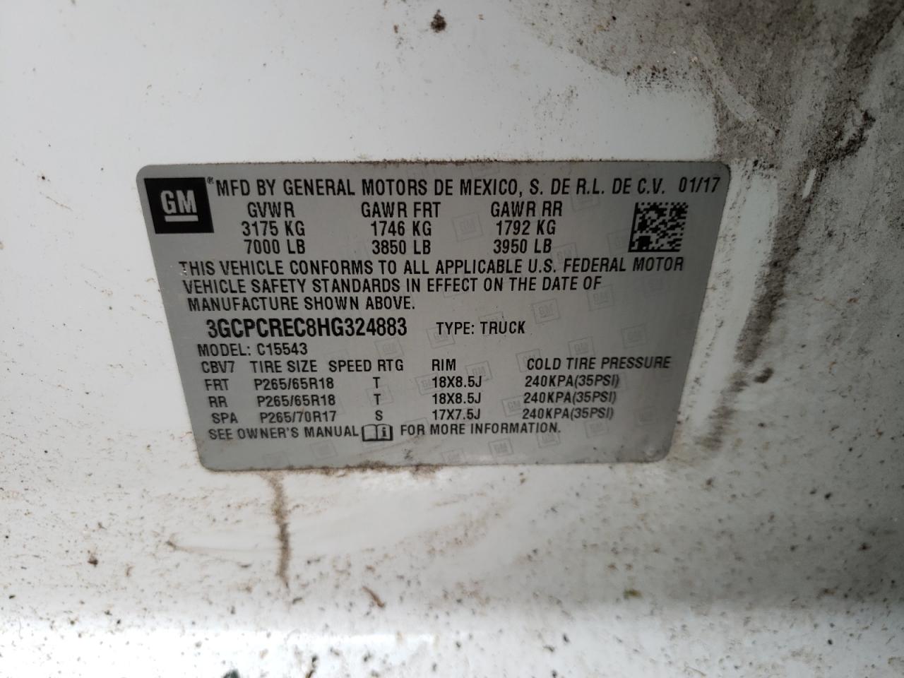 Photo 10 from auction – 2017 CHEVROLET SILVERADO with VIN 3GCPCREC8HG324883