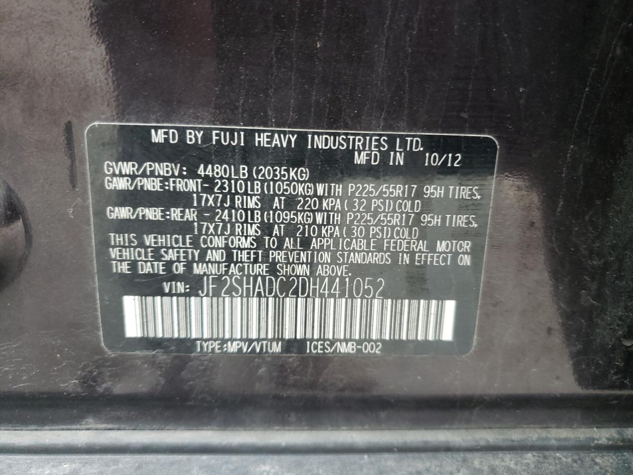 Photo 10 from auction – 2013 SUBARU FORESTER 2 with VIN JF2SHADC2DH441052