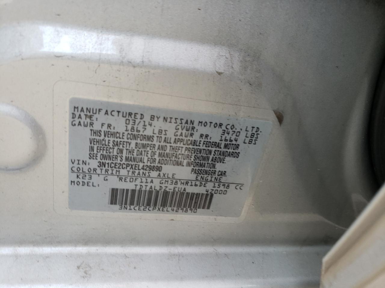 Photo 10 from auction – 2014 NISSAN VERSA NOTE with VIN 3N1CE2CPXEL429890