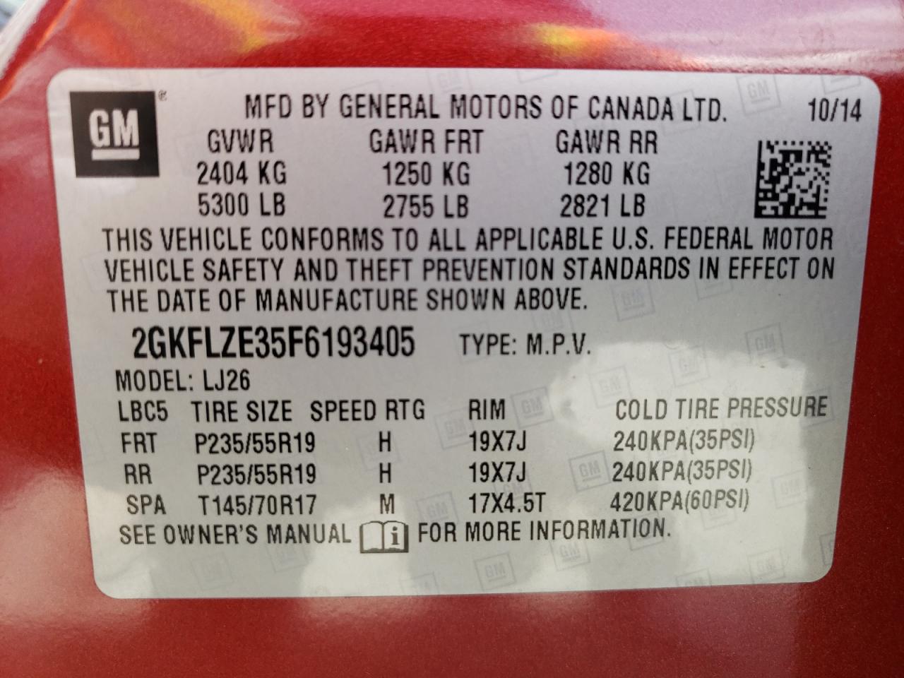 Photo 10 from auction – 2015 GMC TERRAIN DE with VIN 2GKFLZE35F6193405