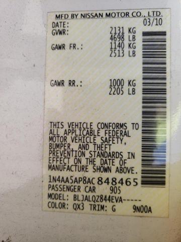 Photo 10 from auction – 2010 NISSAN MAXIMA S with VIN 1N4AA5AP8AC848465
