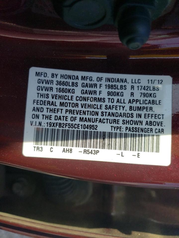 Photo 10 from auction – 2012 HONDA CIVIC LX with VIN 19XFB2F55CE104952