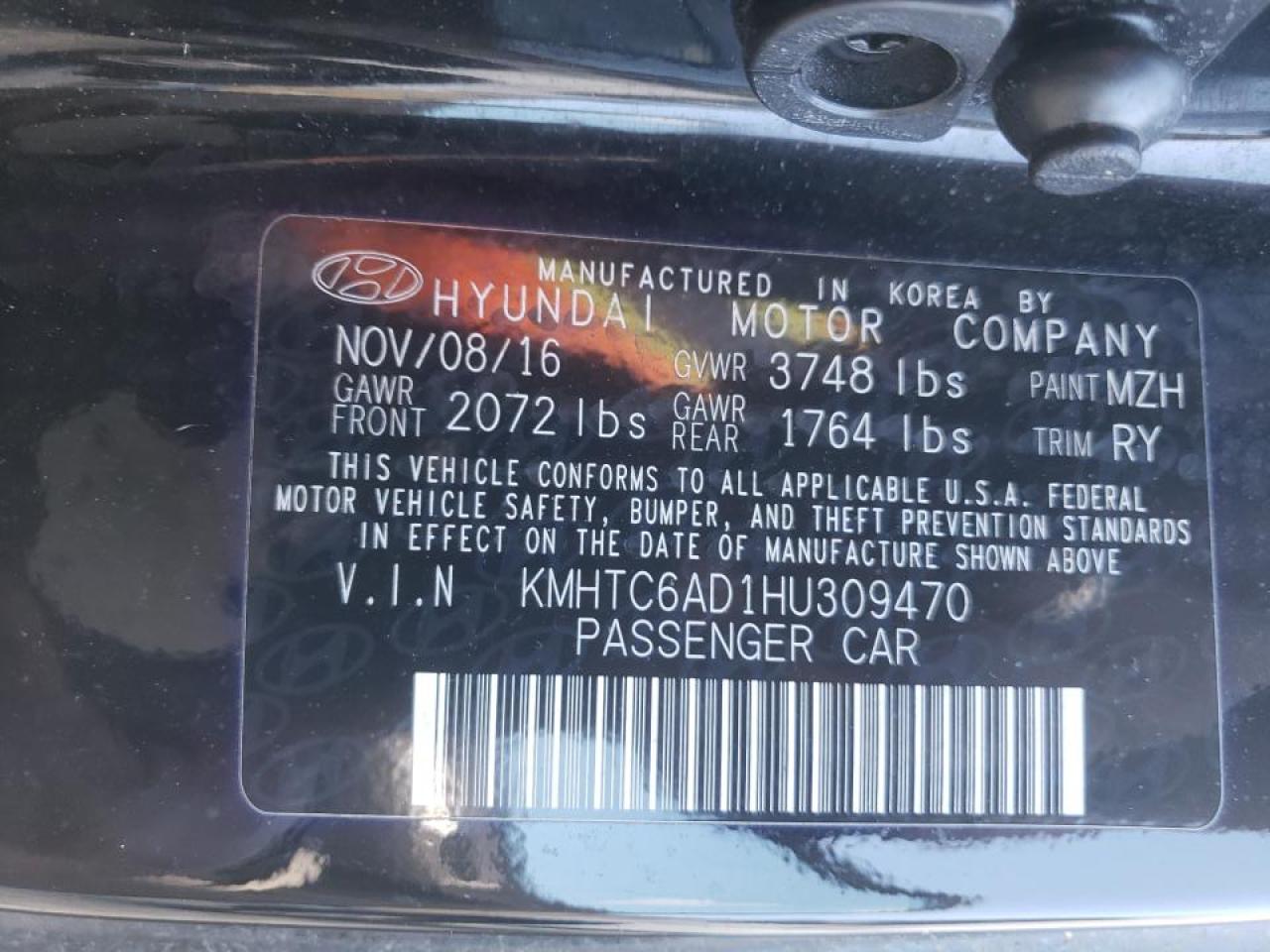 Photo 10 from auction – 2017 HYUNDAI VELOSTER with VIN KMHTC6AD1HU309470