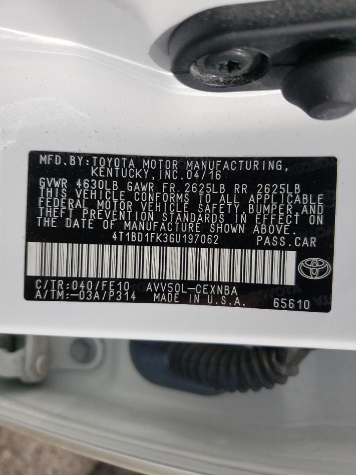 Photo 10 from auction – 2016 TOYOTA CAMRY HYBR with VIN 4T1BD1FK3GU197062