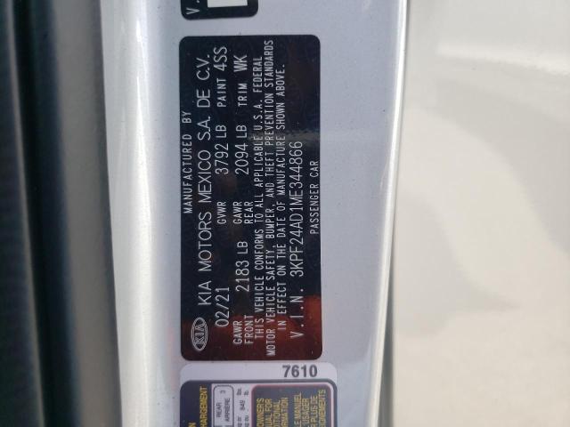 Photo 10 from auction – 2021 KIA FORTE FE with VIN 3KPF24AD1ME344866