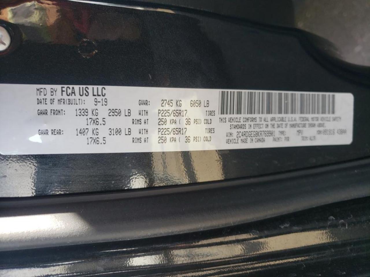 Photo 10 from auction – 2019 DODGE GRAND CARA with VIN 2C4RDGEG8KR769901