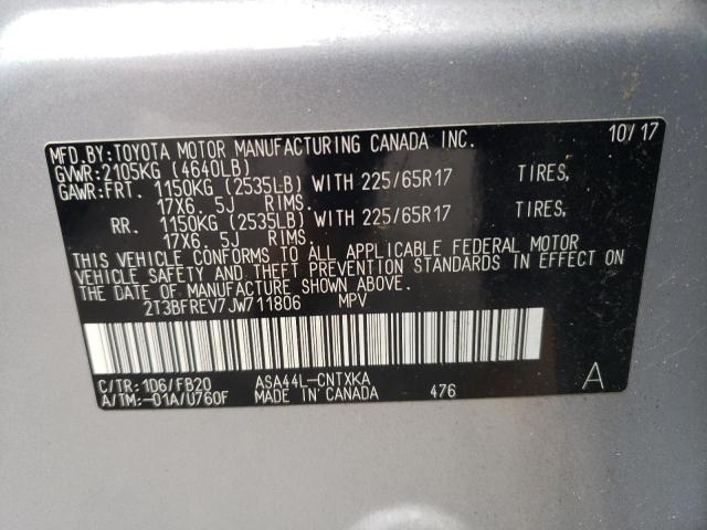 Photo 10 from auction – 2018 TOYOTA RAV4 LE with VIN 2T3BFREV7JW711806