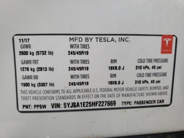 Photo 10 from auction – 2017 TESLA MODEL S with VIN 5YJSA1E25HF227669