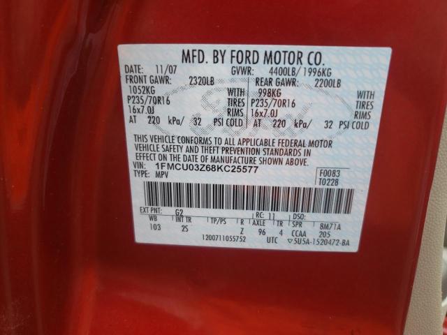 Photo 10 from auction – 2008 FORD ESCAPE XLT with VIN 1FMCU03Z68KC25577
