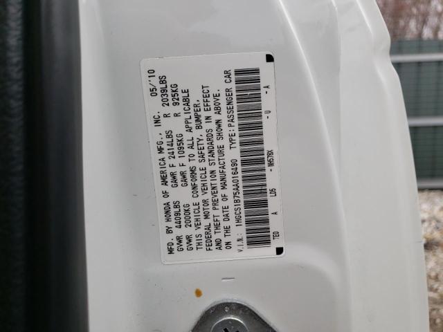 Photo 10 from auction – 2010 HONDA ACCORD EX with VIN 1HGCS1B75AA016490