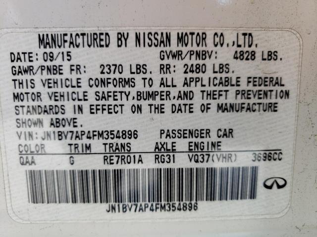 Photo 10 from auction – 2015 INFINITI Q50 BASE with VIN JN1BV7AP4FM354896