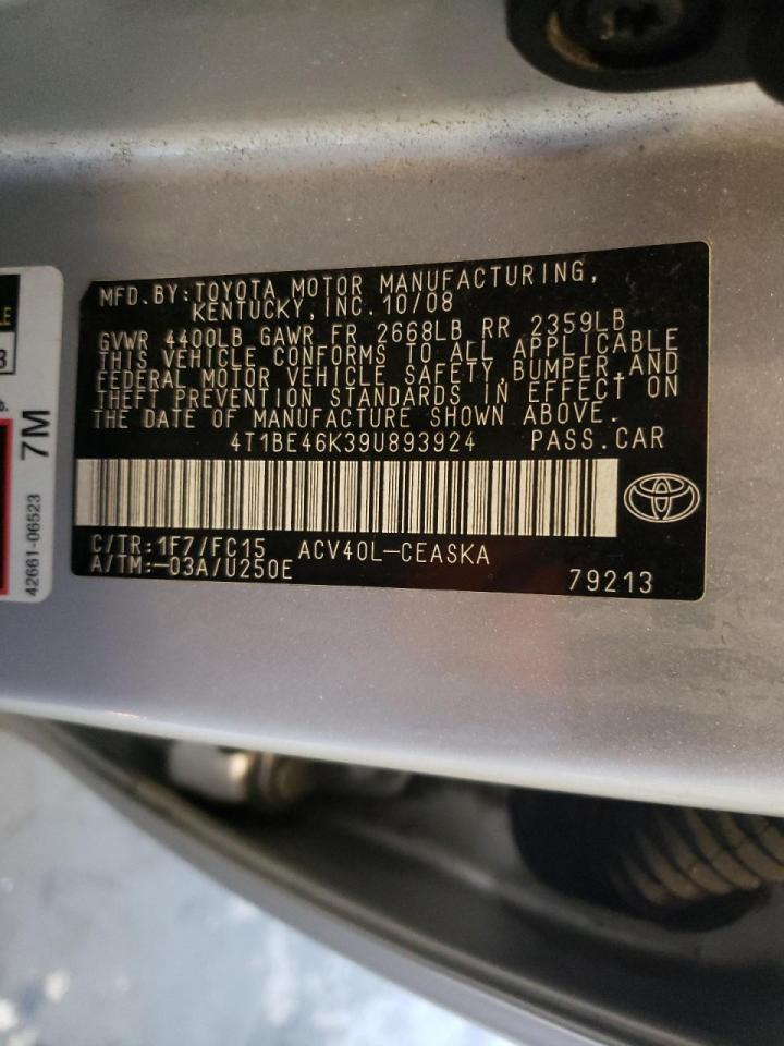 Photo 10 from auction – 2009 TOYOTA CAMRY BASE with VIN 4T1BE46K39U893924