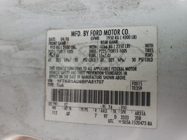 Photo 10 from auction – 2011 FORD RANGER with VIN 1FTKR1AD9BPA51707