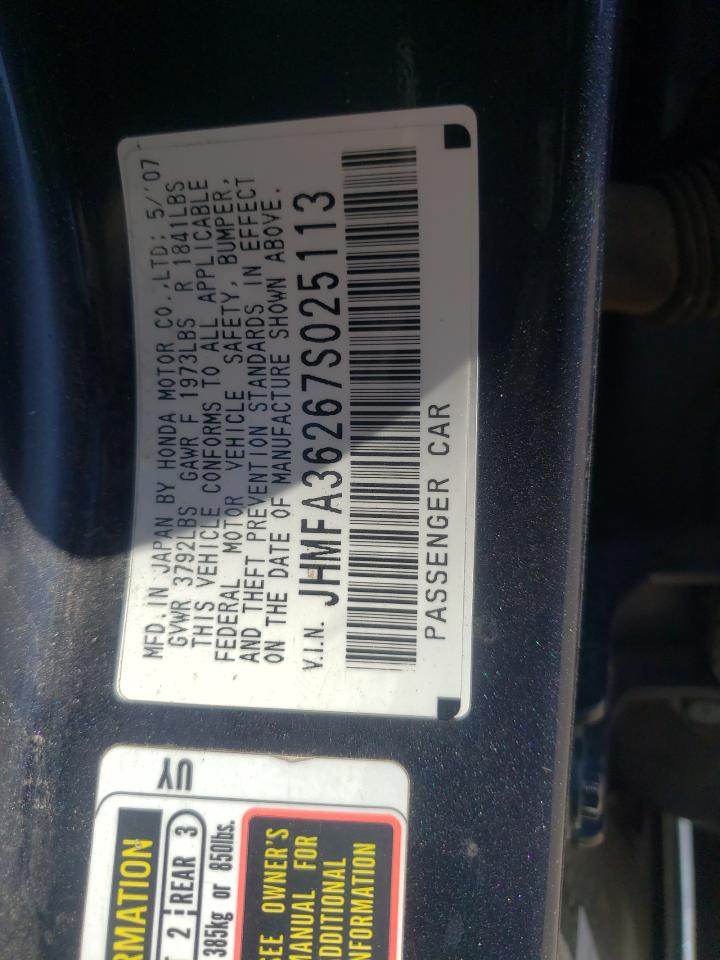 Photo 10 from auction – 2007 HONDA CIVIC HYBR with VIN JHMFA36267S025113