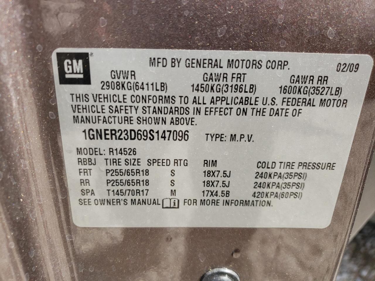 Photo 10 from auction – 2009 CHEVROLET TRAVERSE L with VIN 1GNER23D69S147096