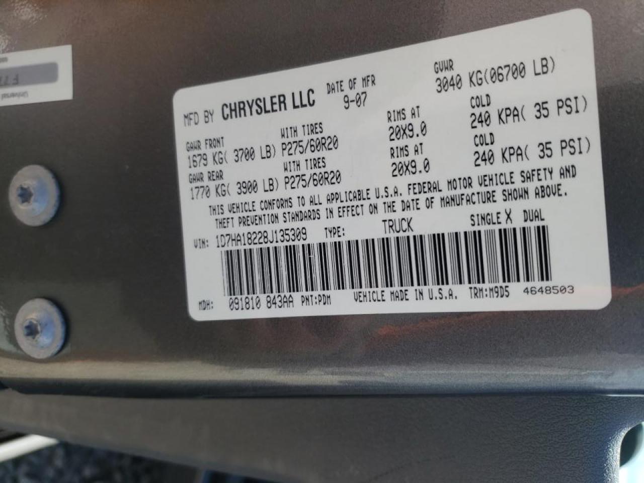Photo 10 from auction – 2008 DODGE RAM 1500 S with VIN 1D7HA18228J135309