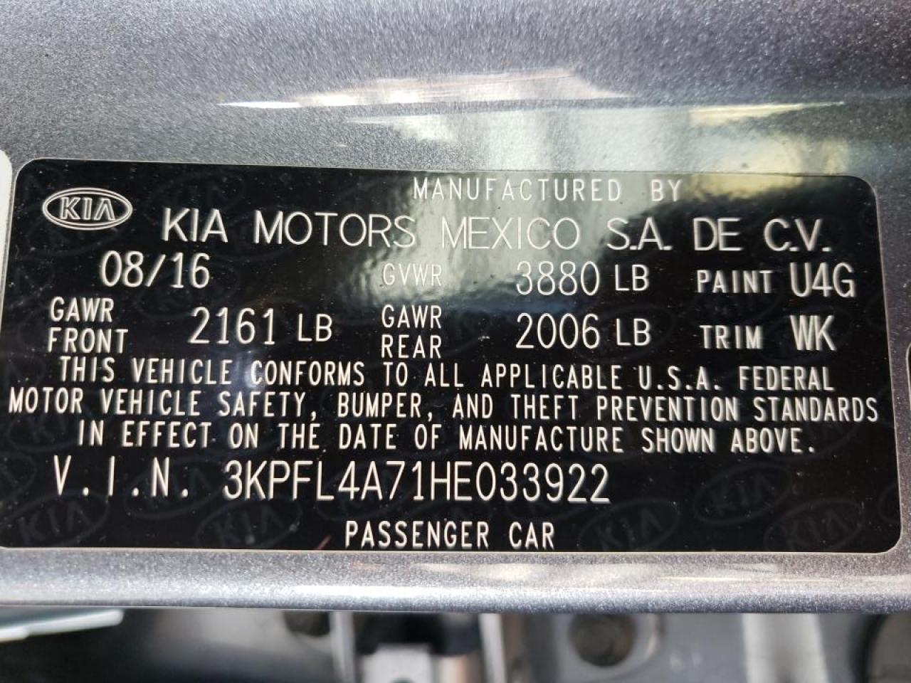 Photo 20 from auction – 2017 KIA FORTE LX with VIN 3KPFL4A71HE033922