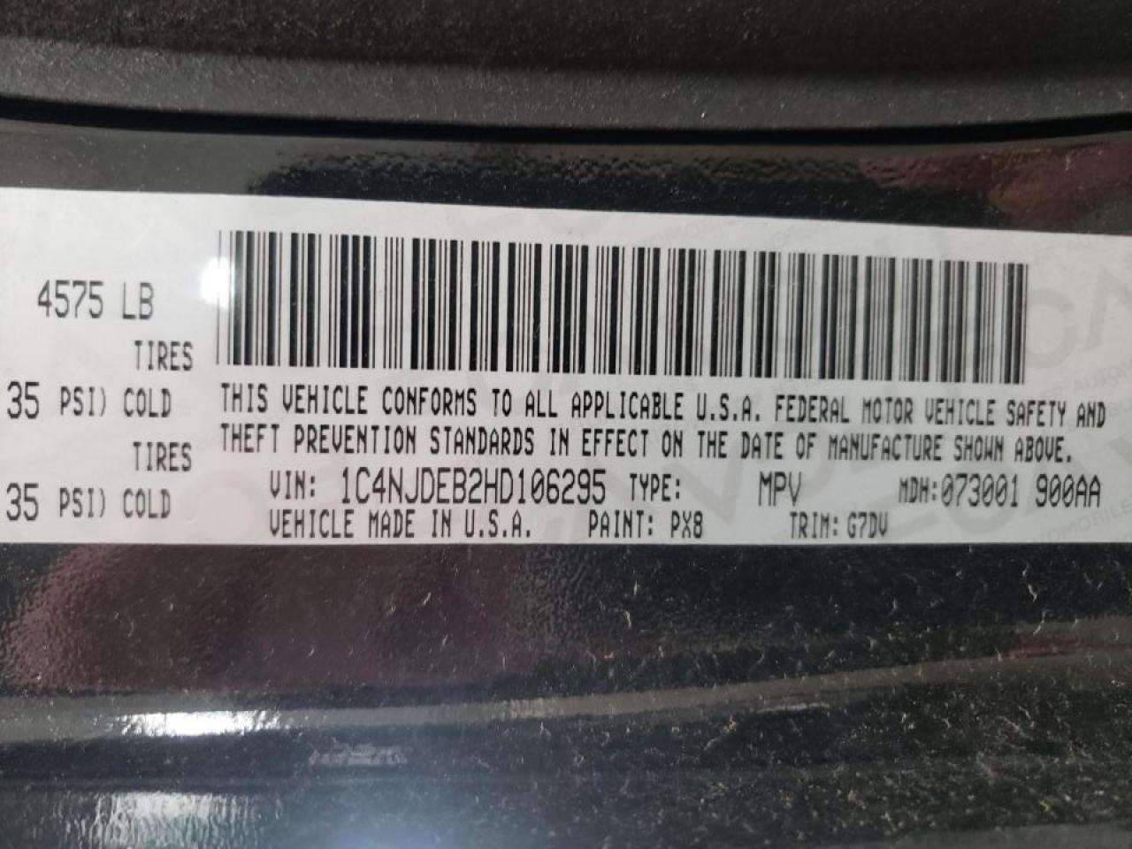 Photo 10 from auction – 2017 JEEP COMPASS LA with VIN 1C4NJDEB2HD106295
