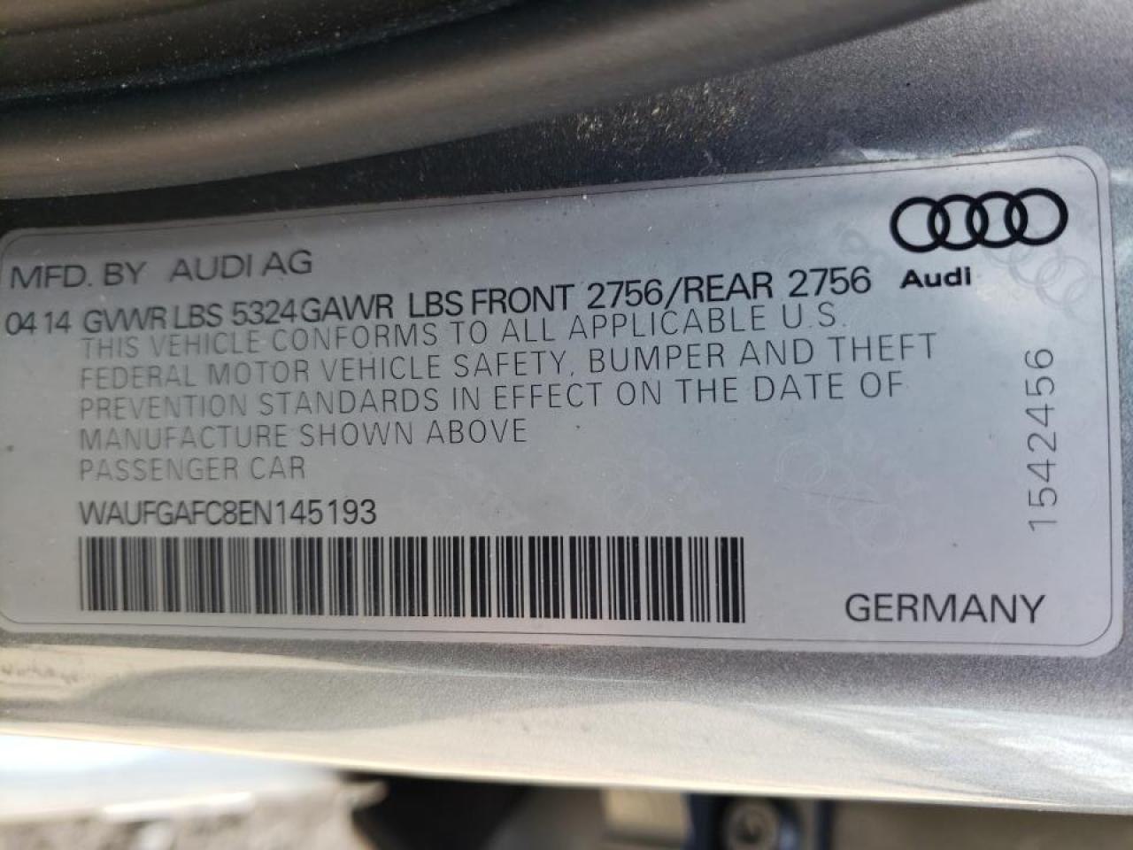 Photo 10 from auction – 2014 AUDI A6 PREMIUM with VIN WAUFGAFC8EN145193