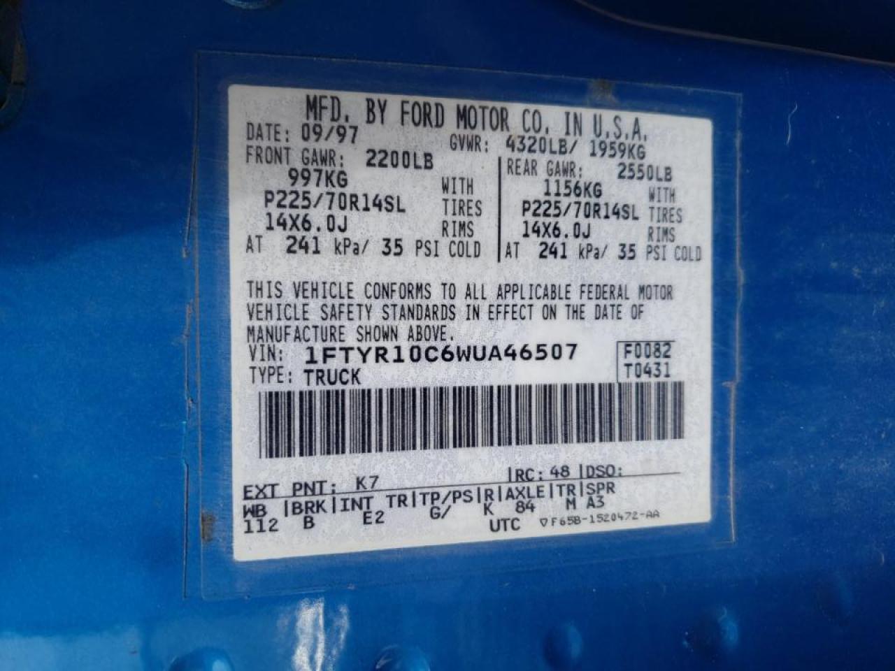 Photo 10 from auction – 1998 FORD RANGER with VIN 1FTYR10C6WUA46507