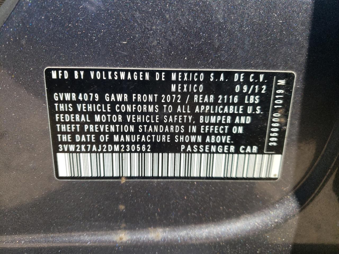 Photo 10 from auction – 2013 VOLKSWAGEN JETTA with VIN 3VW2K7AJ2DM230562