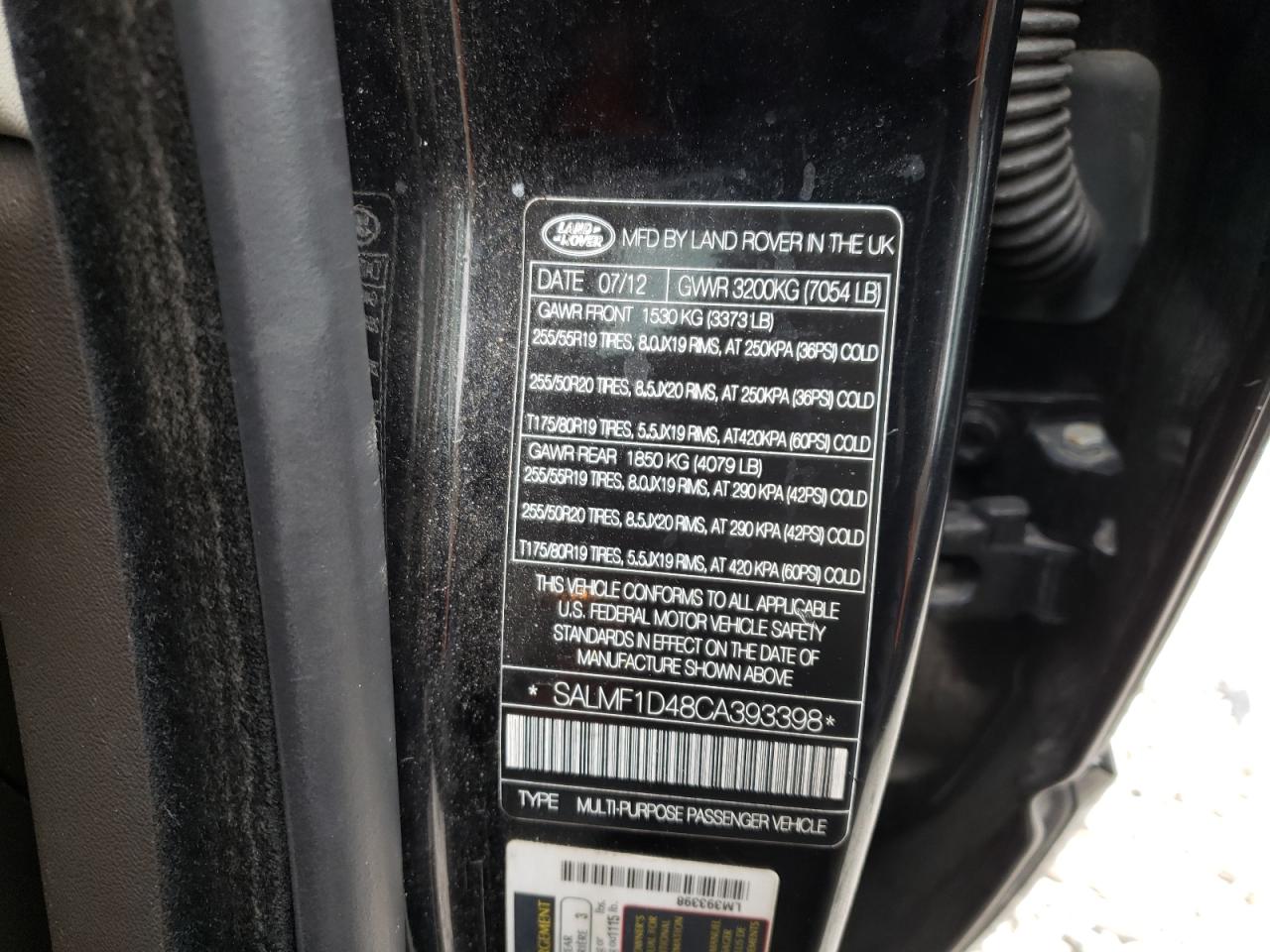 Photo 10 from auction – 2012 LAND ROVER RANGE ROVE with VIN SALMF1D48CA393398
