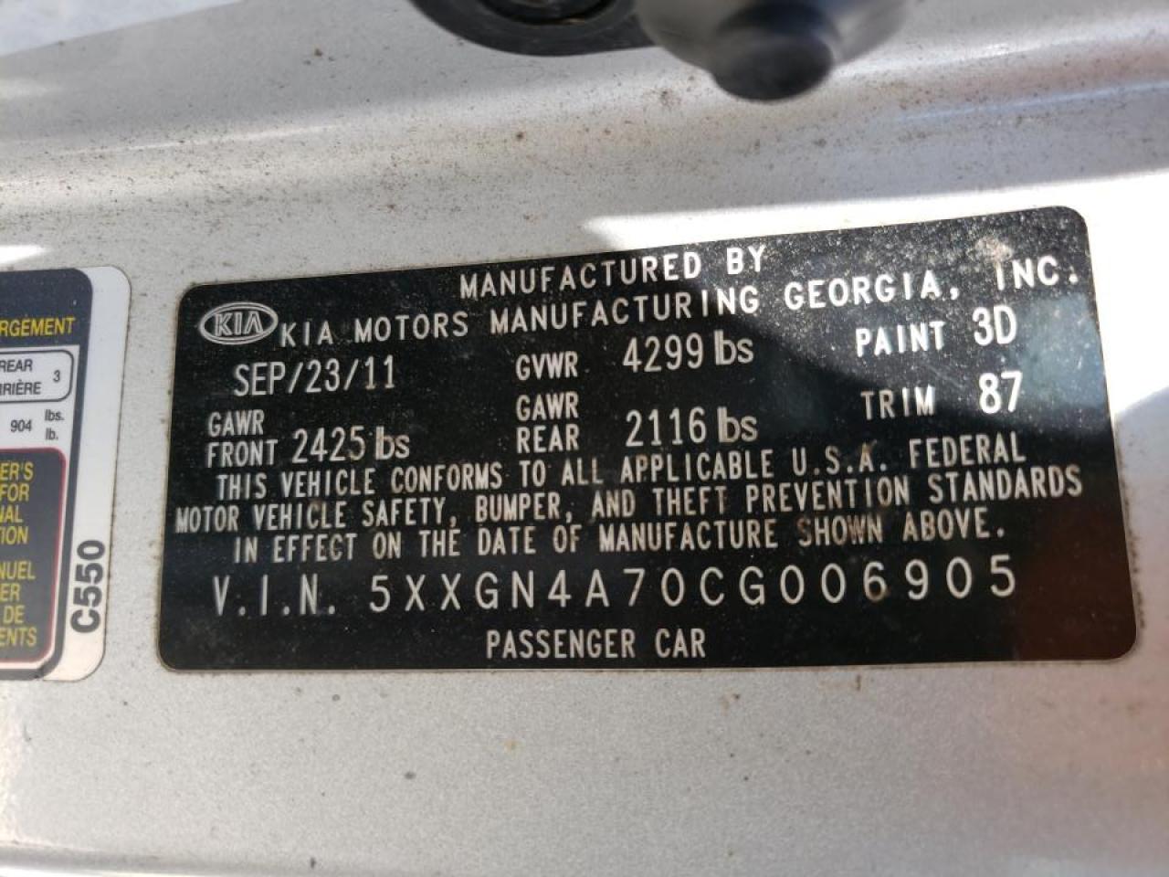 Photo 10 from auction – 2012 KIA OPTIMA EX with VIN 5XXGN4A70CG006905