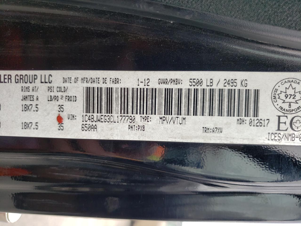 Photo 10 from auction – 2012 JEEP WRANGLER U with VIN 1C4BJWEG3CL177790