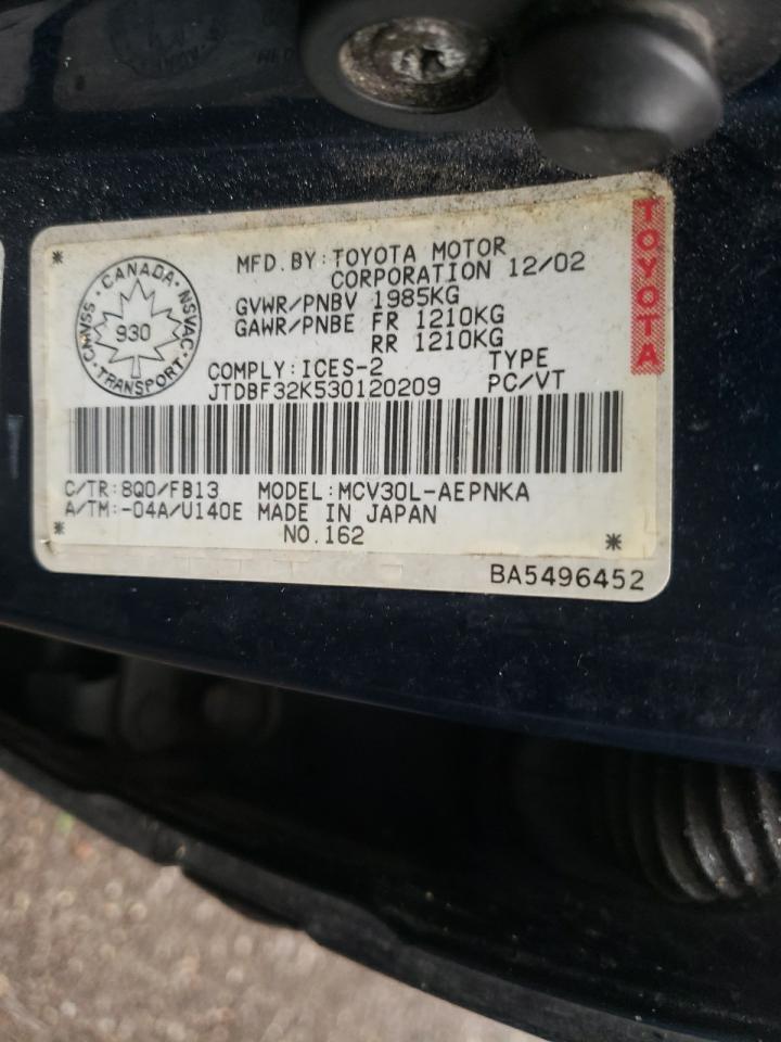 Photo 10 from auction – 2003 TOYOTA CAMRY LE with VIN JTDBF32K530120209