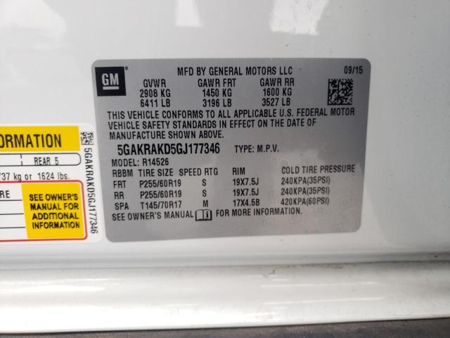 Photo 10 from auction – 2016 BUICK ENCLAVE with VIN 5GAKRAKD5GJ177346