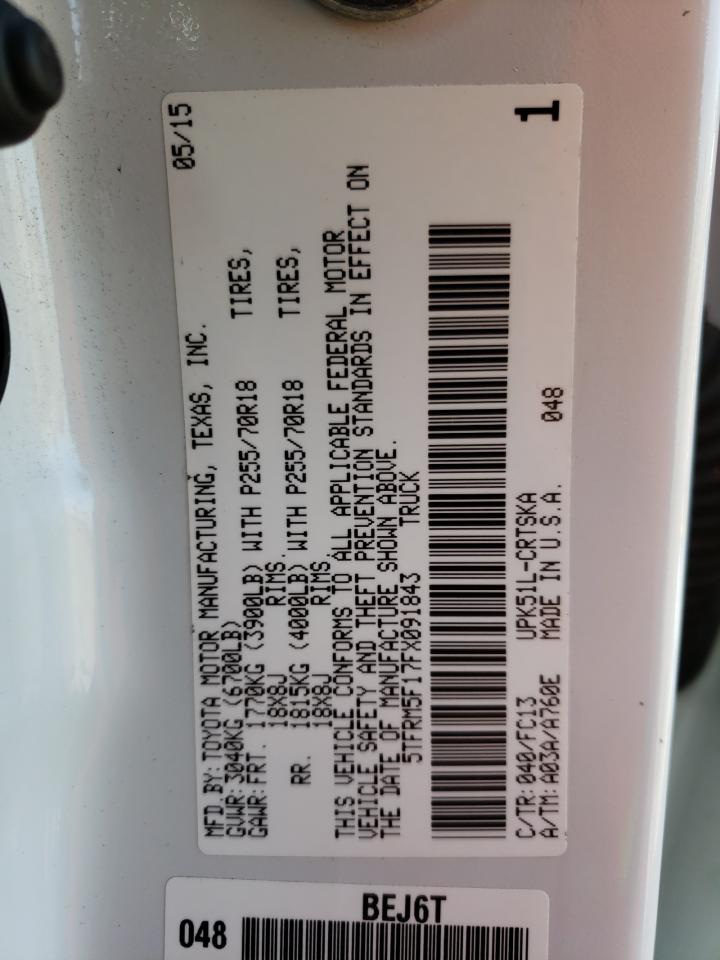 Photo 10 from auction – 2015 TOYOTA TUNDRA with VIN 5TFRM5F17FX091843