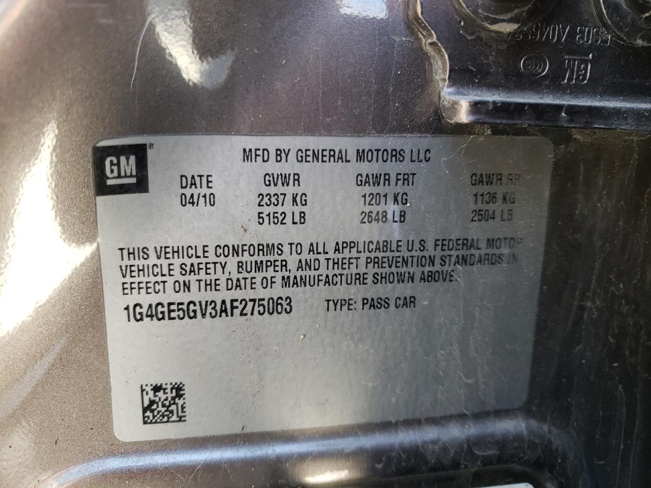 Photo 10 from auction – 2010 BUICK LACROSSE C with VIN 1G4GE5GV3AF275063
