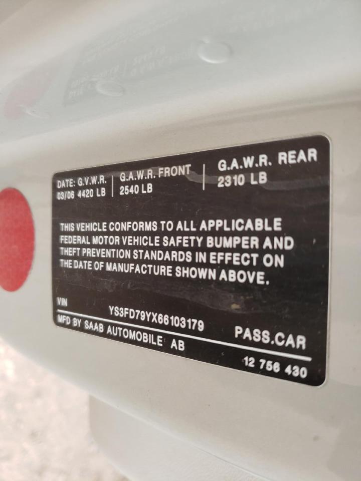 Photo 10 from auction – 2006 SAAB 9-3 with VIN YS3FD79YX66103179