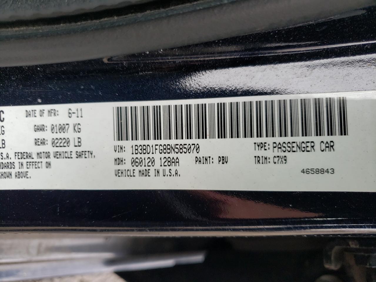 Photo 10 from auction – 2011 DODGE AVENGER MA with VIN 1B3BD1FG8BN585070