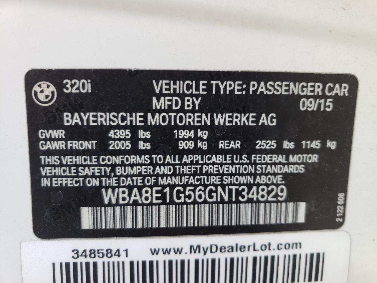 Photo 10 from auction – 2016 BMW 320 I with VIN WBA8E1G56GNT34829