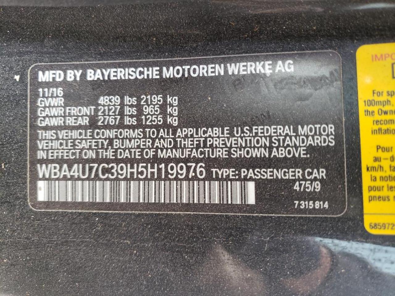 Photo 10 from auction – 2017 BMW 430I with VIN WBA4U7C39H5H19976