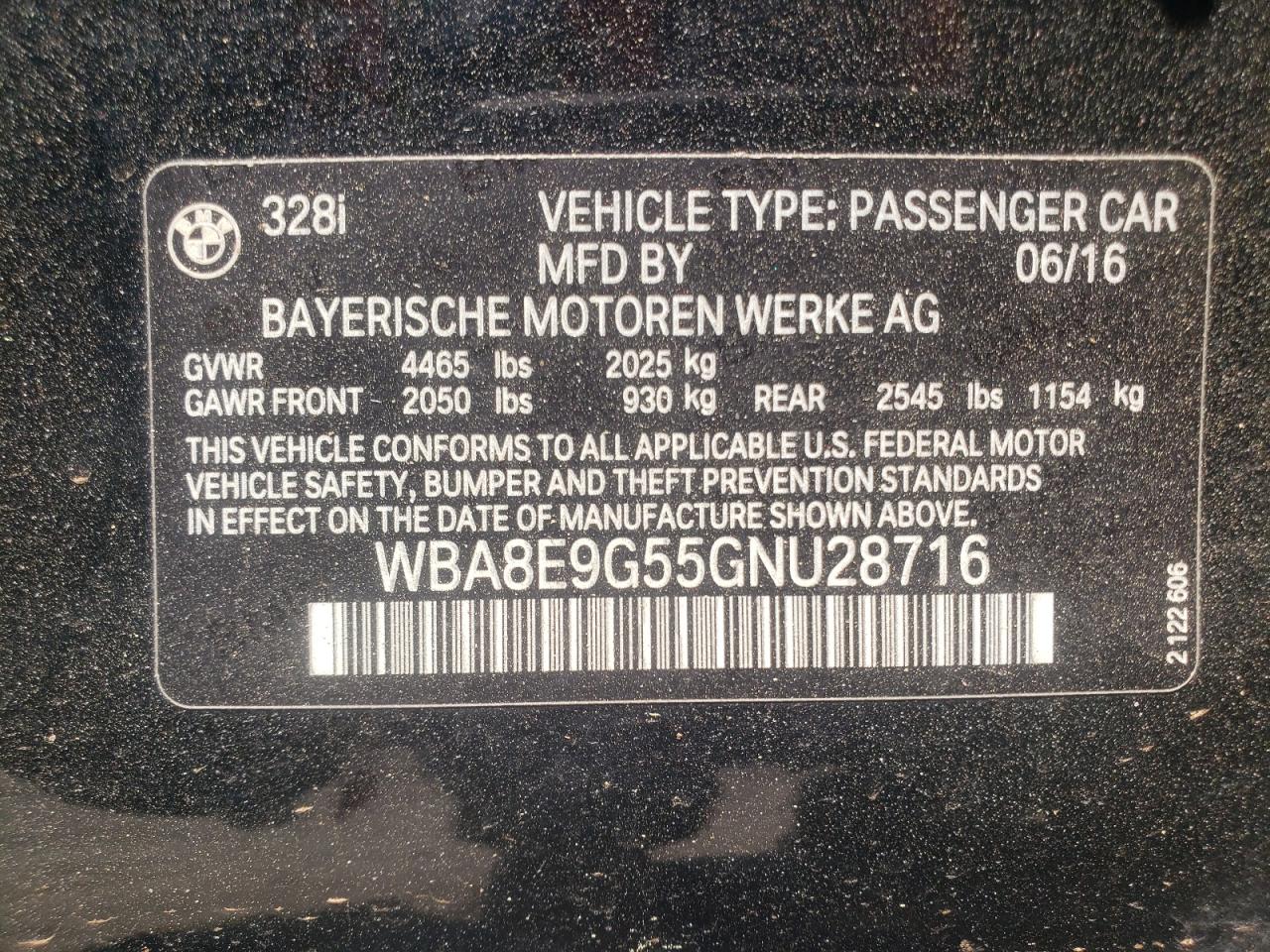 Photo 10 from auction – 2016 BMW 328 I SULE with VIN WBA8E9G55GNU28716
