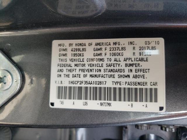 Photo 10 from auction – 2010 HONDA ACCORD LX with VIN 1HGCP2F35AA102817