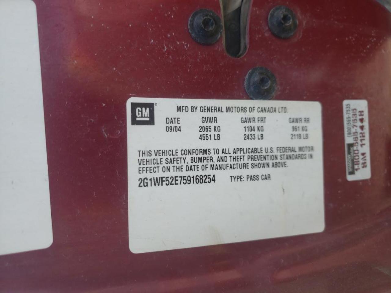 Photo 10 from auction – 2005 CHEVROLET IMPALA with VIN 2G1WF52E759168254